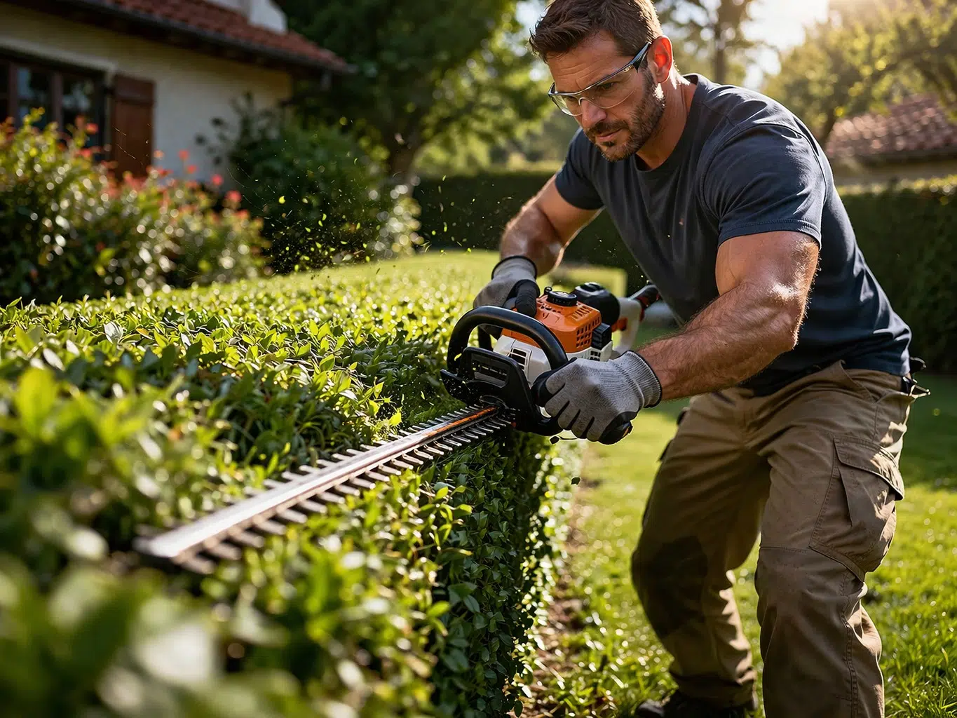Taille de la haie dans un jardin par HM multiservices à Agen et les alentours