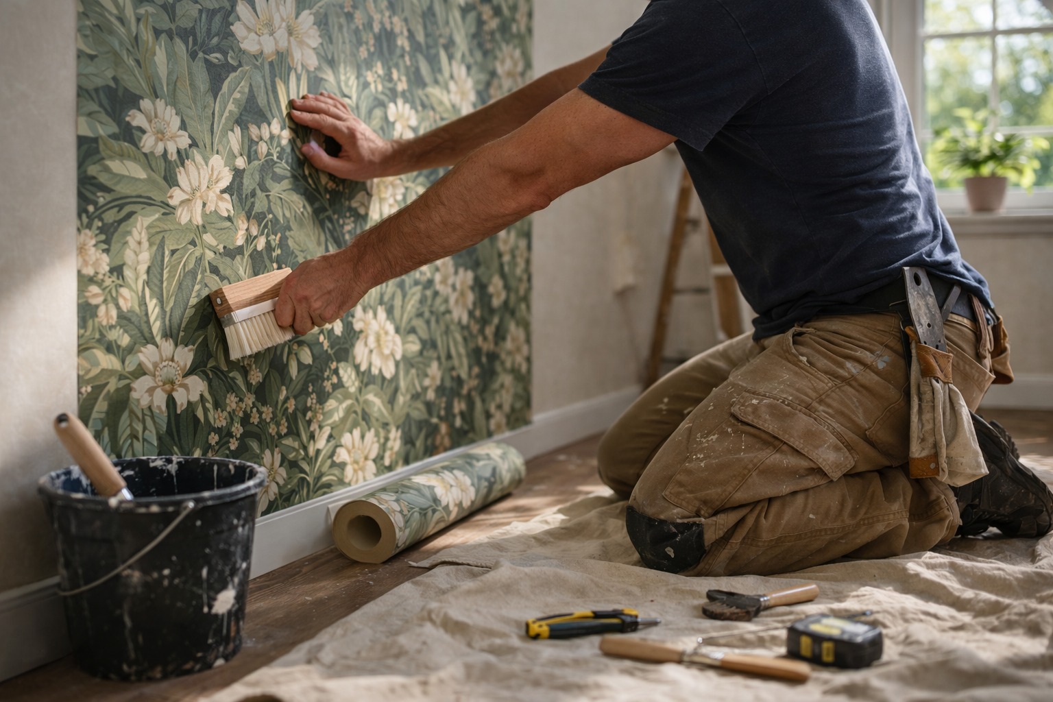 Pose de papier peints dans une maison par HM multiservices à Agen et les alentours