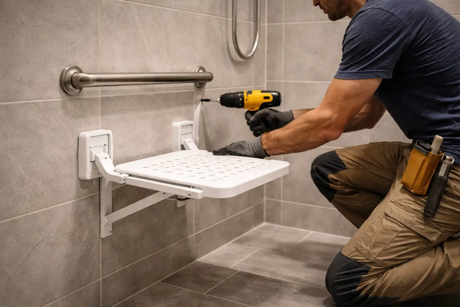 Installation d'un siège de douche pour le maintien à domicile par HM multiservices à Agen et les alentours